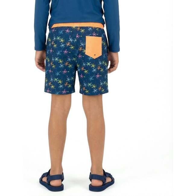Tween Boys Comfort-Stretch Lined Boardshort, Navy Palm - Shorts - 4