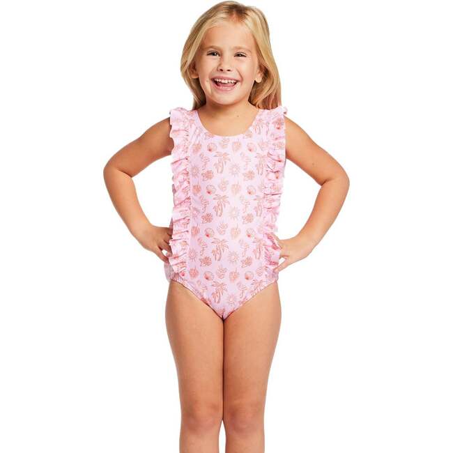 Girls Ruffle Swimsuit,  Pink Beach Icon