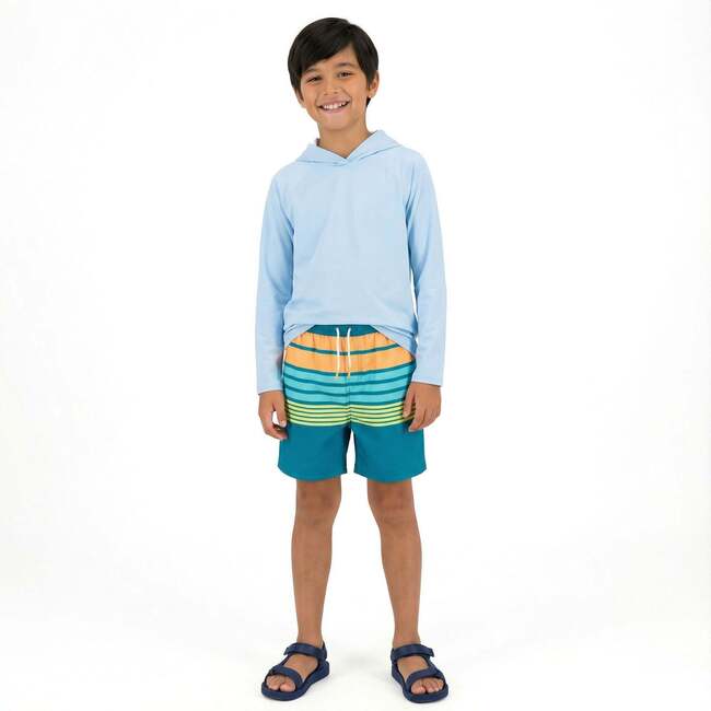 Tween Boys Comfort-Stretch Lined, Aqua & Orange Stripe - Shorts - 4