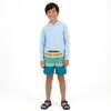 Tween Boys Comfort-Stretch Lined, Aqua & Orange Stripe - Shorts - 4