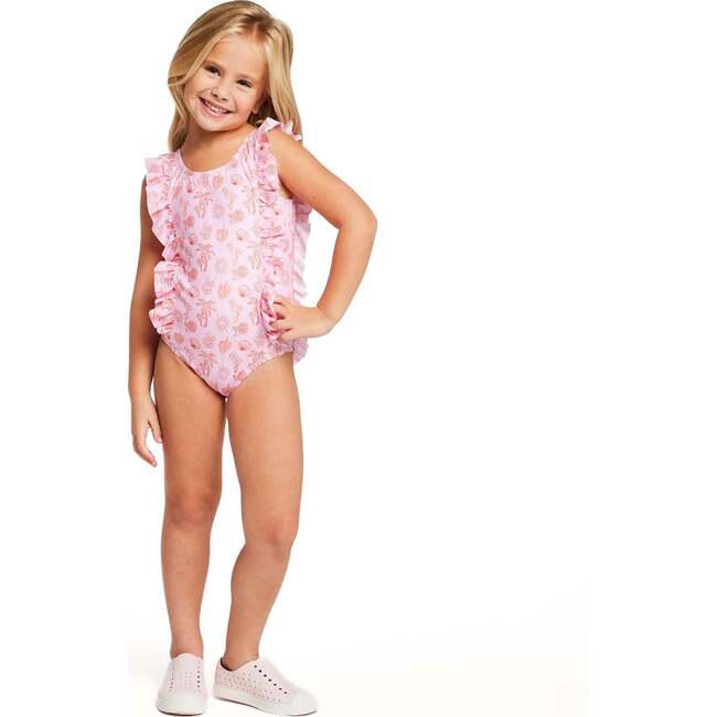 Girls Ruffle Swimsuit,  Pink Beach Icon - One Pieces - 3