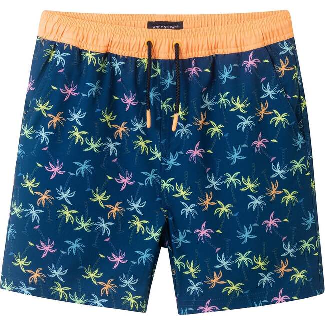 Tween Boys Comfort-Stretch Lined Boardshort, Navy Palm - Shorts - 5