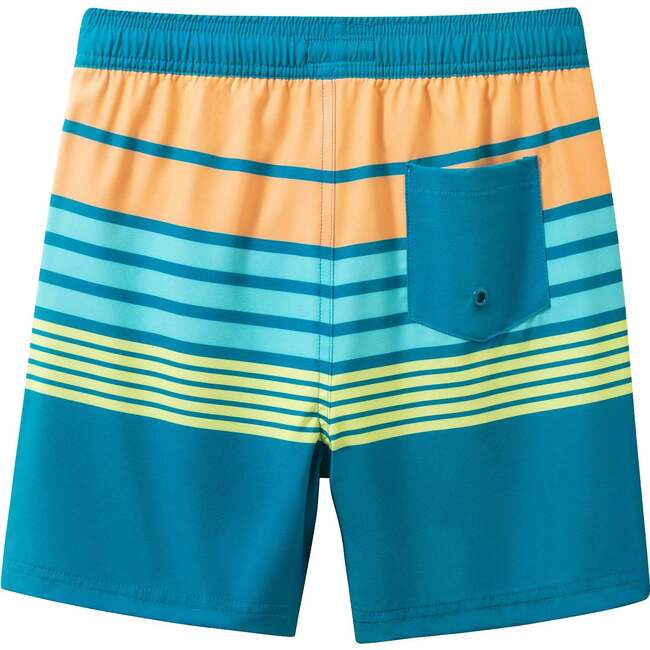Tween Boys Comfort-Stretch Lined, Aqua & Orange Stripe - Shorts - 5