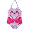 Girls One Piece Swimsuit,  Heart Flamingo - One Pieces - 1 - thumbnail