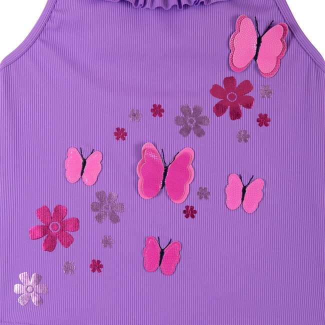 Girls Ruffle Tankini Set, Purple Butterfly Sparkle - Two Pieces - 3