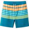 Tween Boys Comfort-Stretch Lined, Aqua & Orange Stripe - Shorts - 6