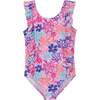 Girls Rib Ruffle One Piece, Tropical Flowers - One Pieces - 1 - thumbnail