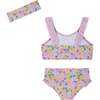 Girls Ruffle Bikini W/ Headband, Floral Print - Mixed Apparel Set - 4 - thumbnail