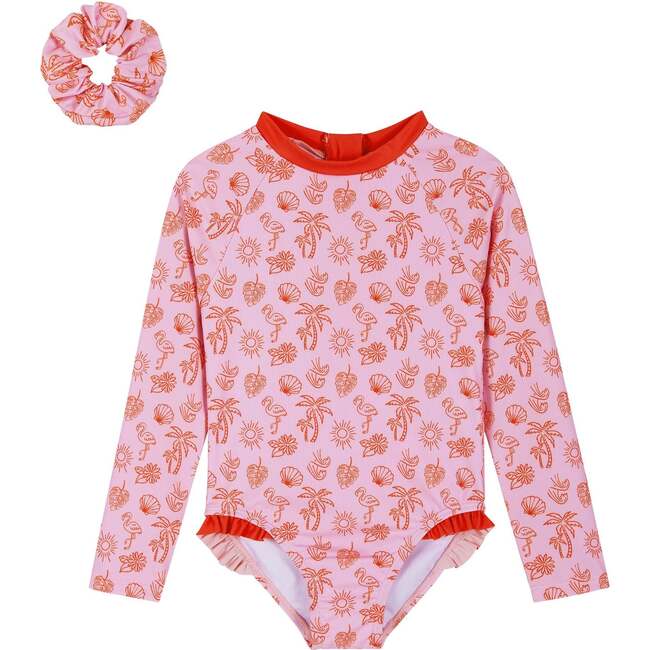 Girls One Piece Rashguard Set,  Beach Icons