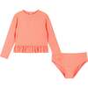 Girls Long Sleeve Terry Rashguard Set, Coral Shell - Rash Guards - 1 - thumbnail
