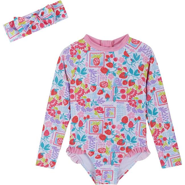Girls Long Sleeve Rashguard w/ Scrunchie,  Fruit Print
