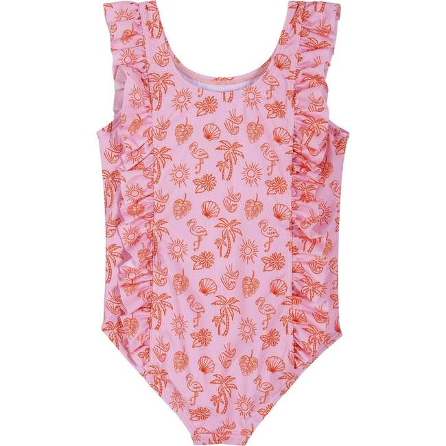 Girls Ruffle Swimsuit,  Pink Beach Icon - One Pieces - 7