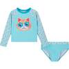 Girls Long Sleeve Rashguard Set, Floral Cat - Rash Guards - 1 - thumbnail