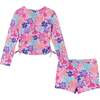 Girls (2-6) Long Sleeve Rashguard Set, Tropical Floral - Rash Guards - 2 - thumbnail
