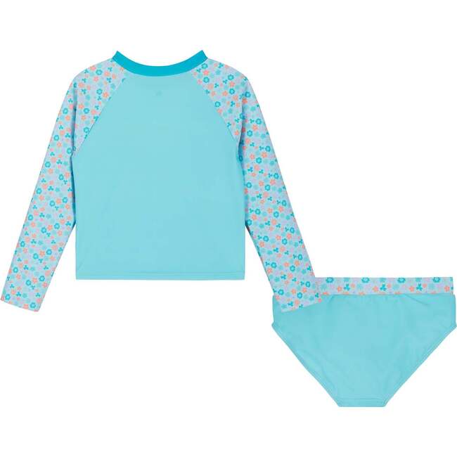 Girls Long Sleeve Rashguard Set, Floral Cat - Rash Guards - 4