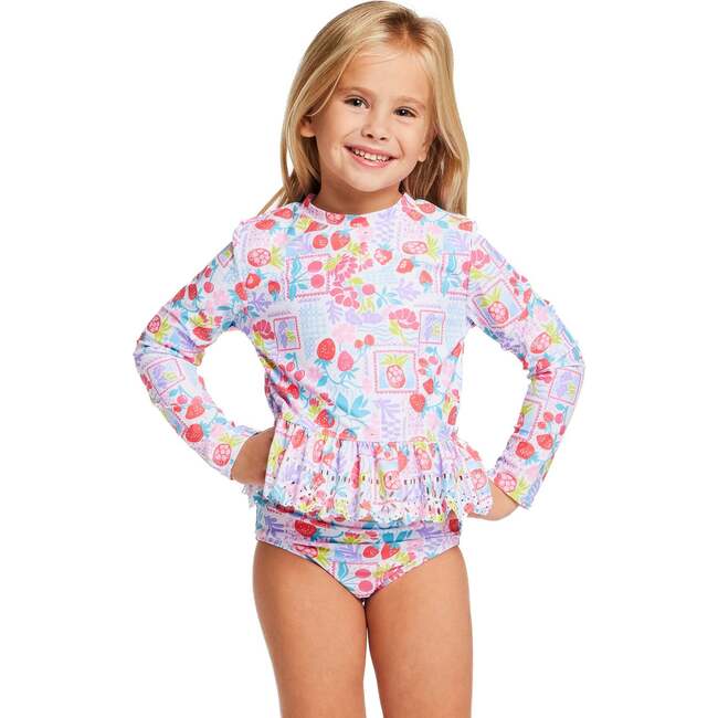 Girls Long Sleeve Rashguard Set, Fruit Print - Rash Guards - 5