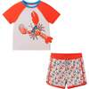 Boys Short Sleeve Rashguard Set, Orange Lobster - Rash Guards - 1 - thumbnail