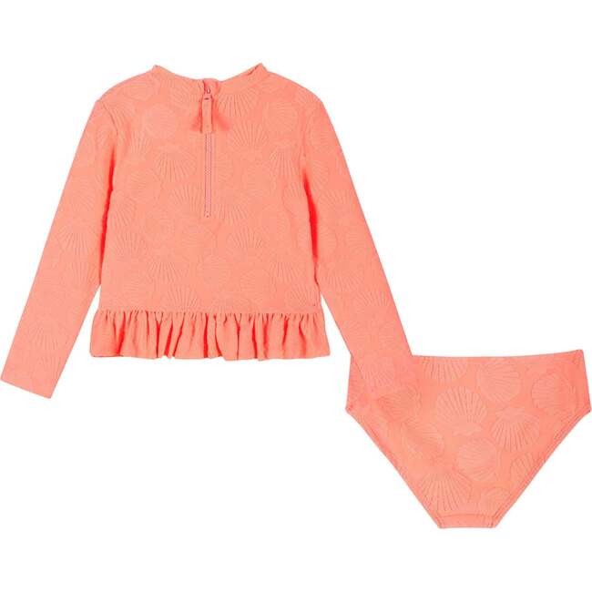 Girls Long Sleeve Terry Rashguard Set, Coral Shell - Rash Guards - 6
