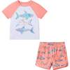 Boys Short Sleeve Rashguard Set, Shark Sketches - Rash Guards - 1 - thumbnail