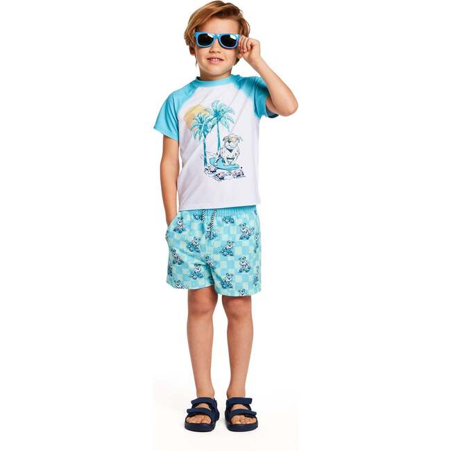 Boys Short Sleeve Rashguard Set, Skating Dog