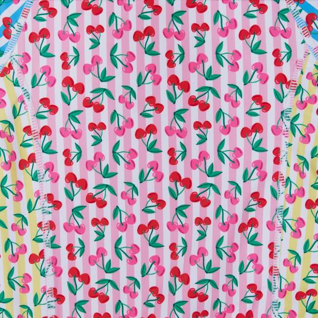 Girls Long Sleeve Rashguard One-Piece,  Cherry Stripe with Scrunchie - Mixed Apparel Set - 4