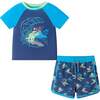 Boys Short Sleeve Rashguard Set, Navy Dino - Rash Guards - 1 - thumbnail