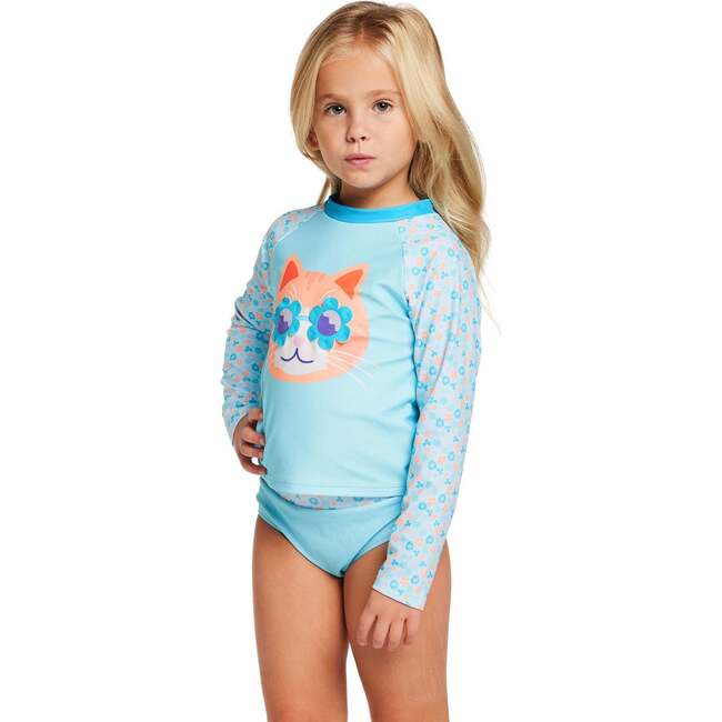 Girls Long Sleeve Rashguard Set, Floral Cat - Rash Guards - 5