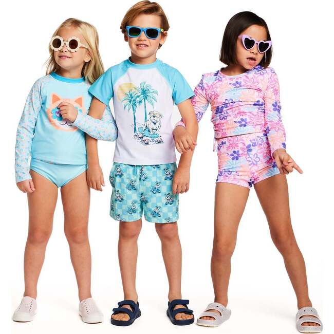 Girls (2-6) Long Sleeve Rashguard Set, Tropical Floral - Rash Guards - 6