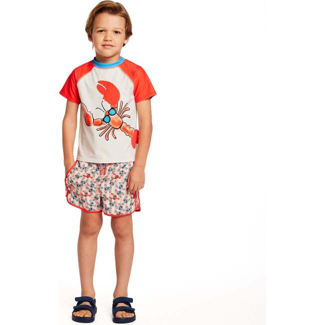 Boys Short Sleeve Rashguard Set, Orange Lobster - Rash Guards - 3