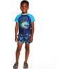 Boys Short Sleeve Rashguard Set, Navy Dino - Rash Guards - 2
