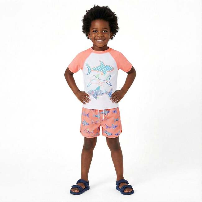 Boys Short Sleeve Rashguard Set, Shark Sketches - Rash Guards - 3
