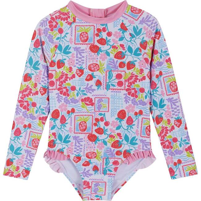 Girls Long Sleeve Rashguard w/ Scrunchie,  Fruit Print - Rash Guards - 6