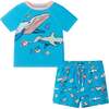 Boys Short Sleeve Rashguard Set, Aqua Deep Sea - Rash Guards - 1 - thumbnail