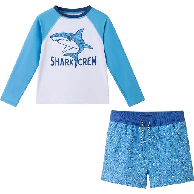 Boys Long Sleeve Rashguard Set, Shark Crew