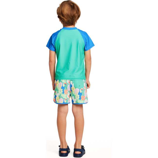 Boys Short Sleeve Rashguard Set, Blue Toucan - Rash Guards - 4