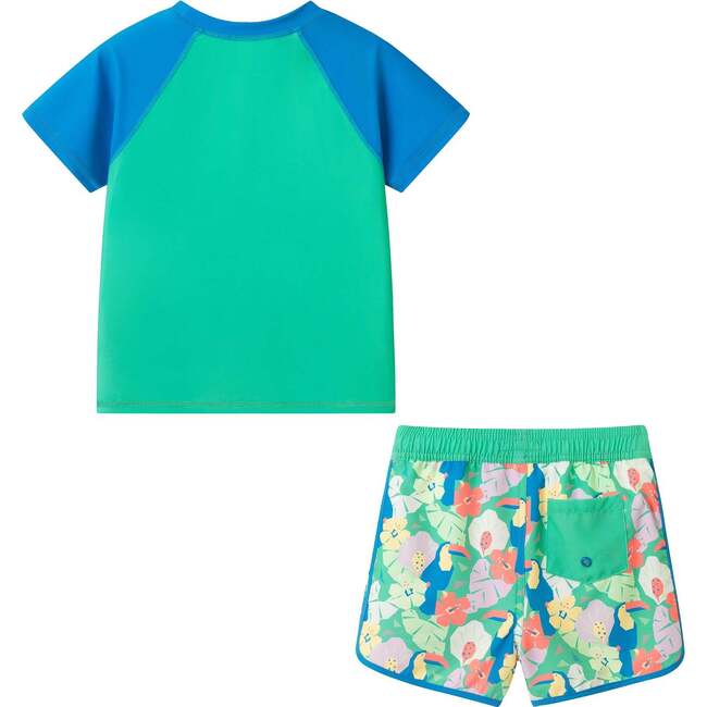 Boys Short Sleeve Rashguard Set, Blue Toucan - Rash Guards - 5