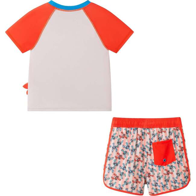 Boys Short Sleeve Rashguard Set, Orange Lobster - Rash Guards - 6