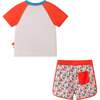 Boys Short Sleeve Rashguard Set, Orange Lobster - Rash Guards - 6