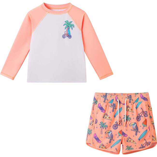 Boys Long Sleeve Rashguard Set, Orange Palm