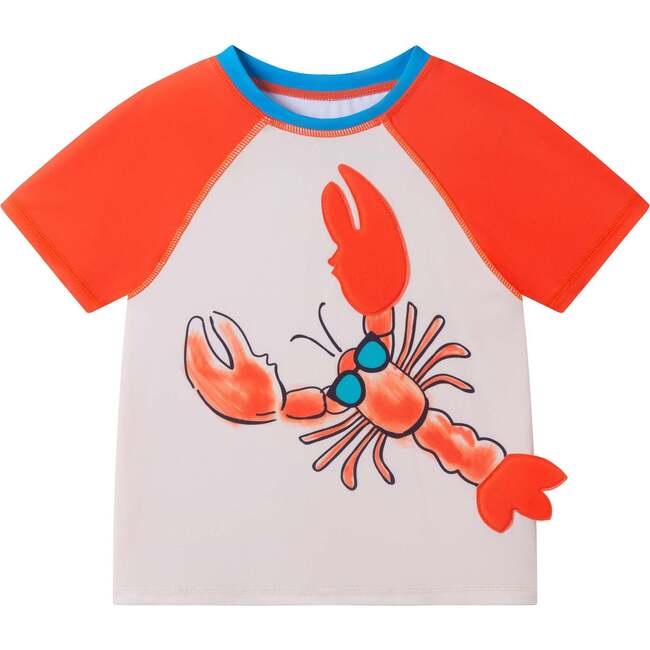 Boys Short Sleeve Rashguard Set, Orange Lobster - Rash Guards - 7