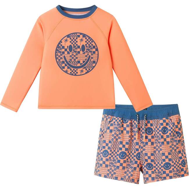 Boys Long Sleeve Rashguard Set, Checker Icon