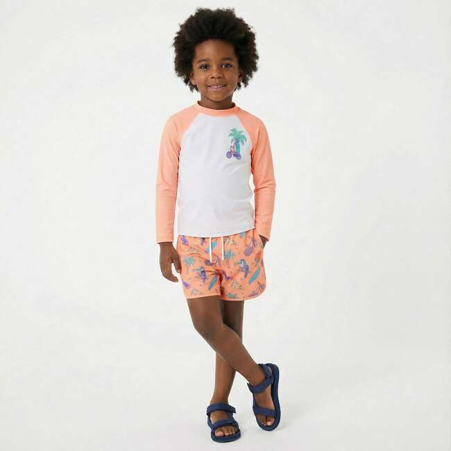 Boys Long Sleeve Rashguard Set, Orange Palm