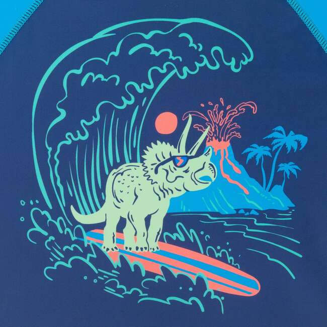 Boys Short Sleeve Rashguard Set, Navy Dino - Rash Guards - 7