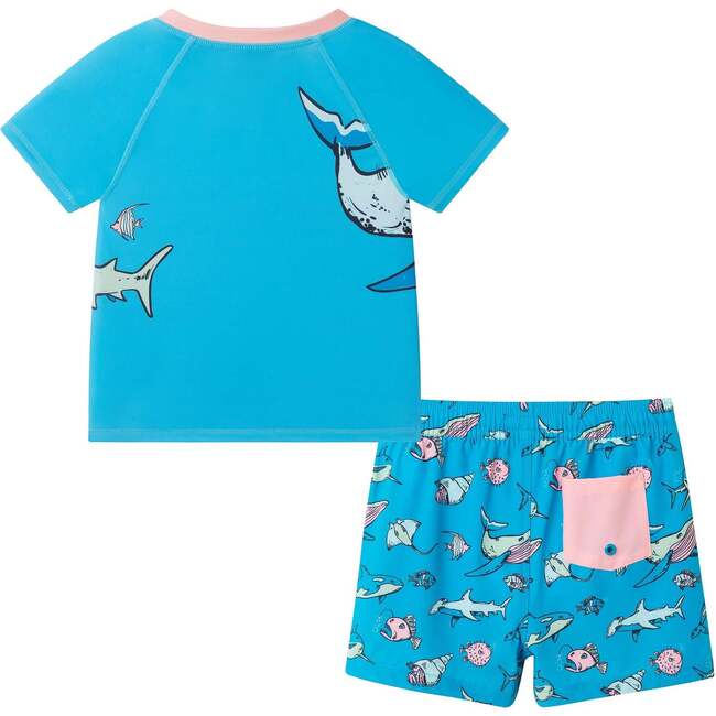 Boys Short Sleeve Rashguard Set, Aqua Deep Sea - Rash Guards - 5