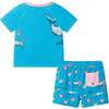 Boys Short Sleeve Rashguard Set, Aqua Deep Sea - Rash Guards - 5 - thumbnail