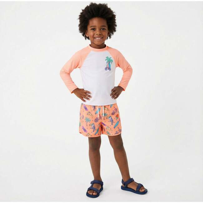 Boys Long Sleeve Rashguard Set, Orange Palm - Rash Guards - 3