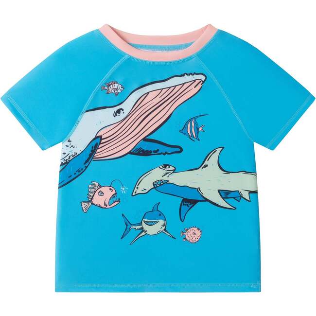 Boys Short Sleeve Rashguard Set, Aqua Deep Sea - Rash Guards - 6