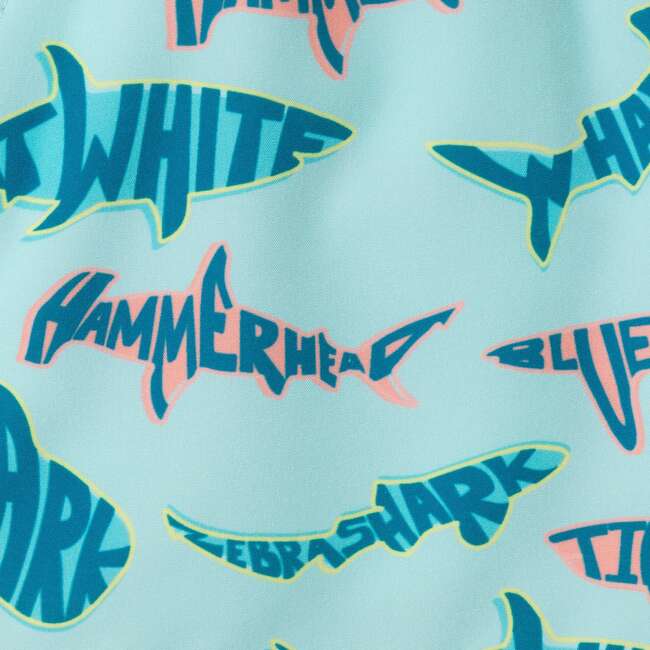 Boys Long Sleeve Rashguard Set, Aqua & Lime Shark - Rash Guards - 6