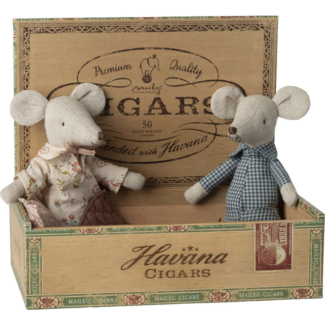 Grandma and grandpa mice in cigarbox