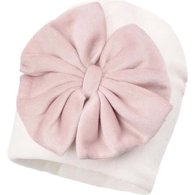 Charlene Velour Statement Bow Hat, White/Dusty Rose